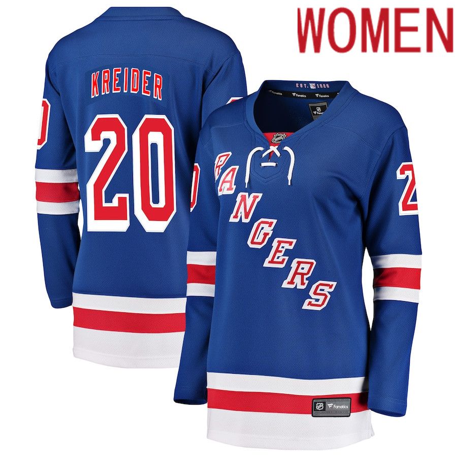 Women New York Rangers #20 Chris Kreider Fanatics Branded Blue Breakaway Player NHL Jersey->women nhl jersey->Women Jersey